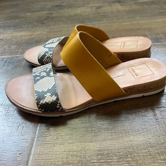 Dolce Vita Mustard & Snakeskin Leather Slide Sandals – Size 8 - Picture 7 of 11
